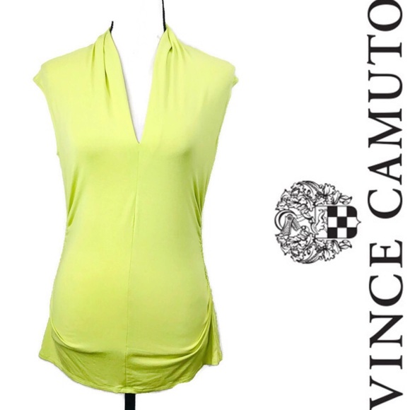 Vince Camuto Tops - Vince Camuto Green Ruched side V-Neck Blouse Top